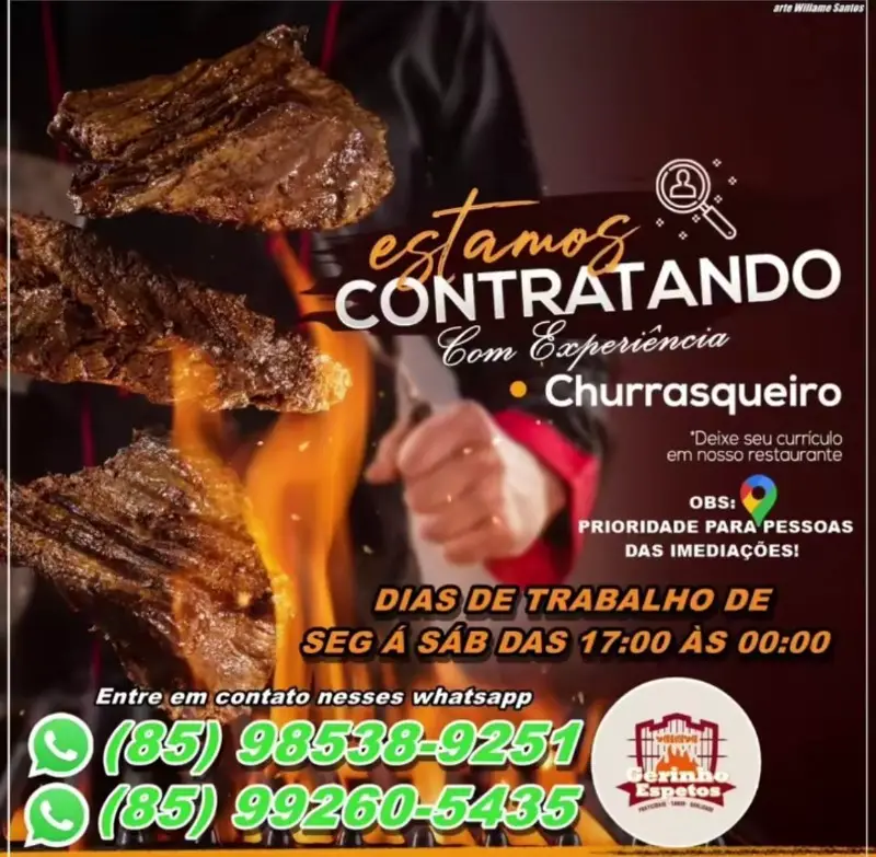 1 Vaga de emprego para Churrasqueiro na empresa Gerinho Espetos em 12/09