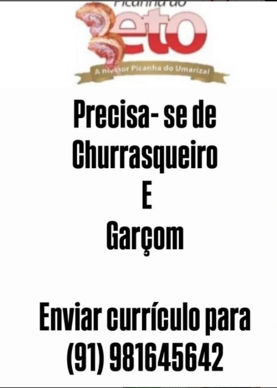 1 Vaga de emprego para Churrasqueiro E Garçom na empresa PICANHA DO BETO em 20/09