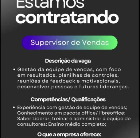 1 Vaga de emprego para Supervisor De Vendas na empresa Inspace em 12/09