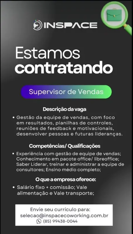 1 Vaga de emprego para Supervisor De Vendas na empresa Inspace em 12/09