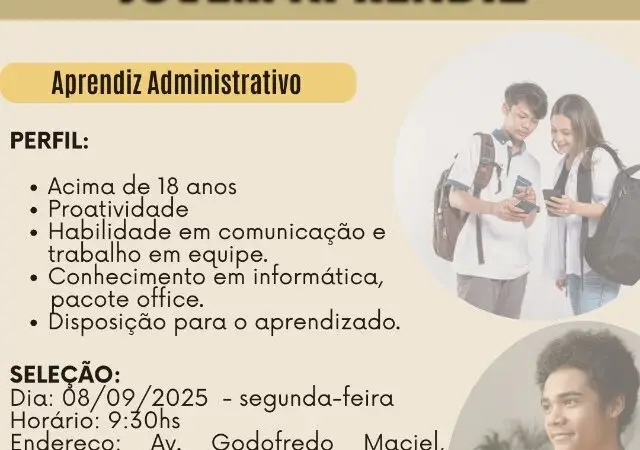 1 Vaga de emprego para Jovem Aprendiz no bairro de Maraponga em 08/09