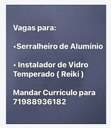 1 Vaga de emprego para Serralheiro De Alumínio na Cidade Salvador em 11/09