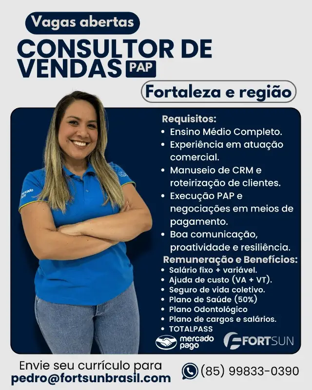 1 Vaga de emprego para Consultor De Vendas na empresa FortSun em 08/09