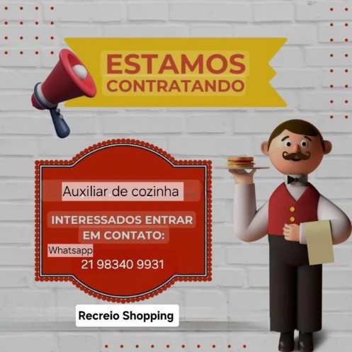 1 Vaga de emprego para Auxiliar De Cozinha na empresa Recreio Shopping em 26/09