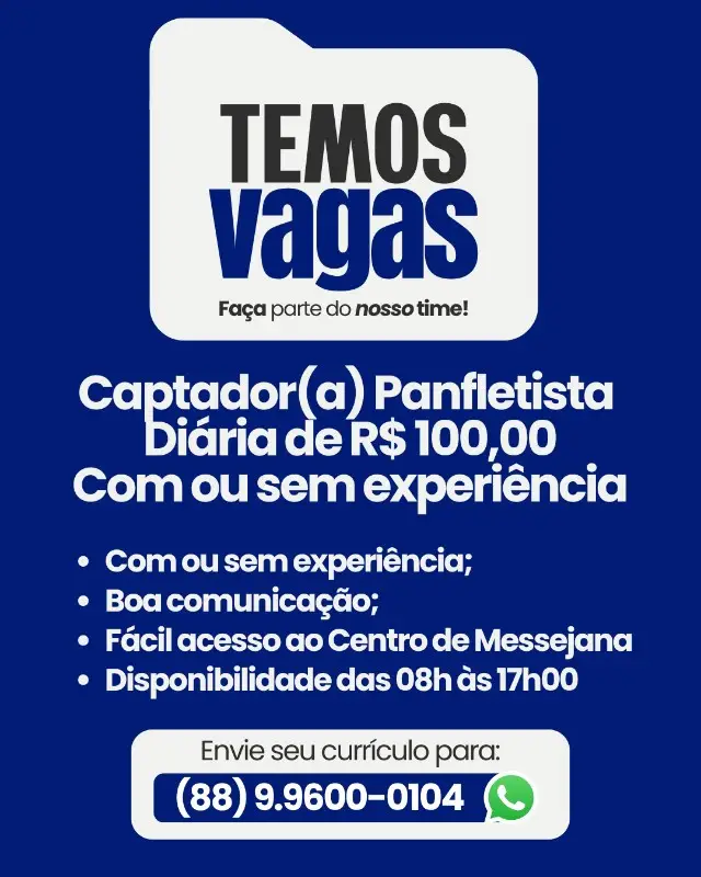 1 Vaga de emprego para Captador Panfletista sem experiência no segmento comercial em 11/09