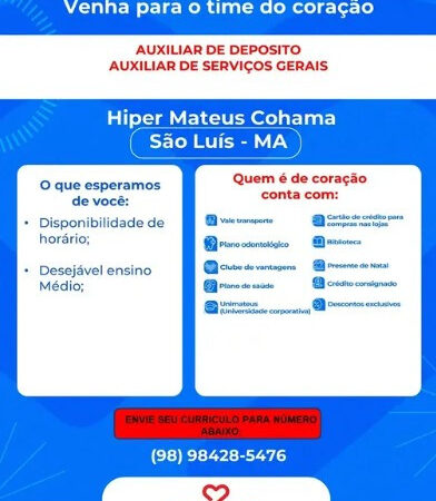2 Vagas de emprego para Auxiliar De Depósito E Auxiliar De Serviços Gerais sem experiência na empresa Grupo Mateus em 08/09