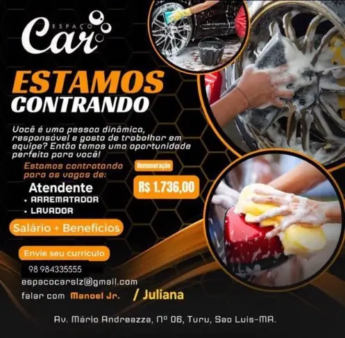 2 Vagas de emprego para Arrematador, Lavador De Carros sem experiência na empresa Oficina Espaço Car em 10/09