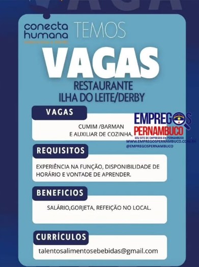 2 Vagas de emprego para Cumim, Auxiliar De Cozinha na empresa Conecta Humana em 26/09