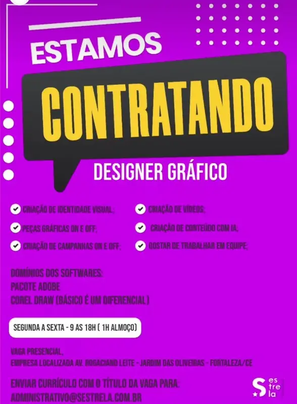 1 Vaga de emprego para Designer Gráfico na empresa Strela em 11/09