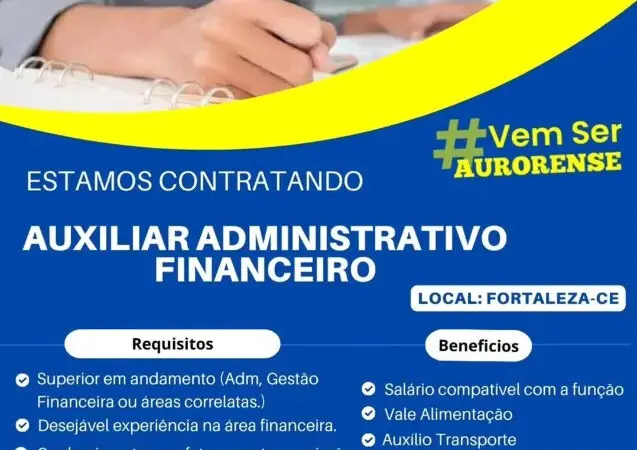 1 Vaga de emprego para Auxiliar Administrativo Financeiro na empresa Aurorense em 10/09