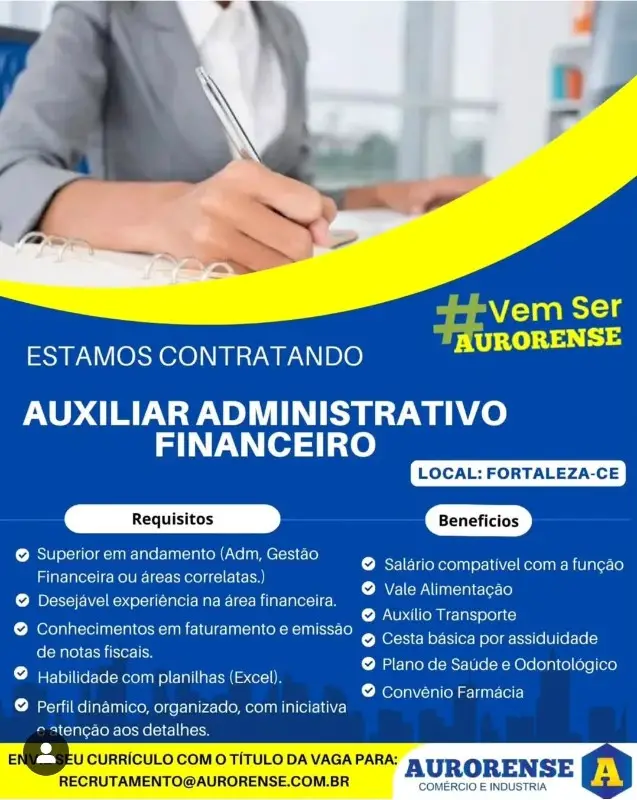 1 Vaga de emprego para Auxiliar Administrativo Financeiro na empresa Aurorense em 10/09