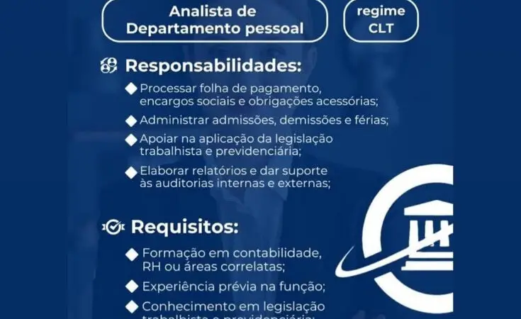 1 Vaga de emprego para Analista De Departamento Pessoal na empresa HEVCom em 11/09