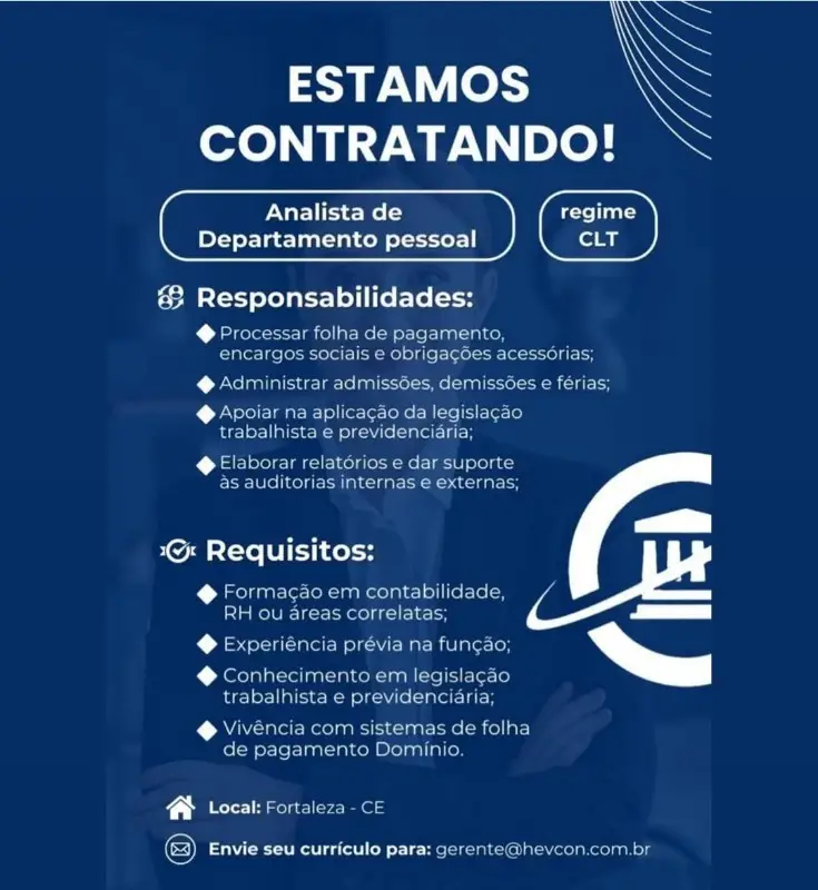 1 Vaga de emprego para Analista De Departamento Pessoal na empresa HEVCom em 11/09