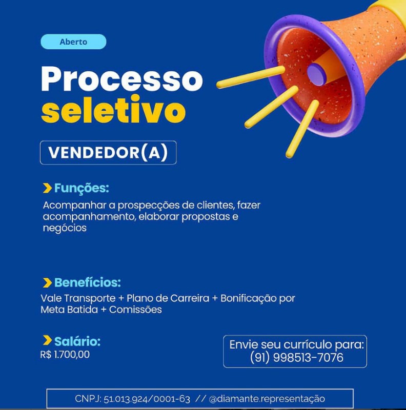 1 Vaga de emprego para Vendedora na Cidade em 18/09