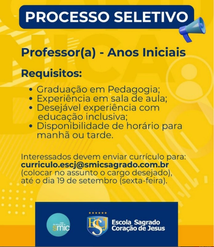 1 Vaga de emprego para Pedagogo na empresa ESCOLA SAGRADO CORAÇÃO DE JESUS em 20/09
