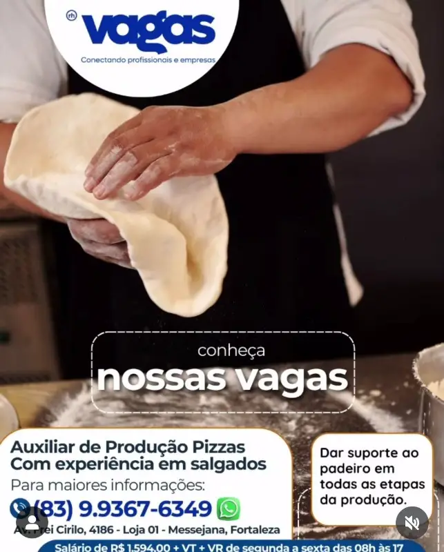 1 Vaga de emprego para Auxiliar De Produção De Pizzas no segmento de padarias em 08/09