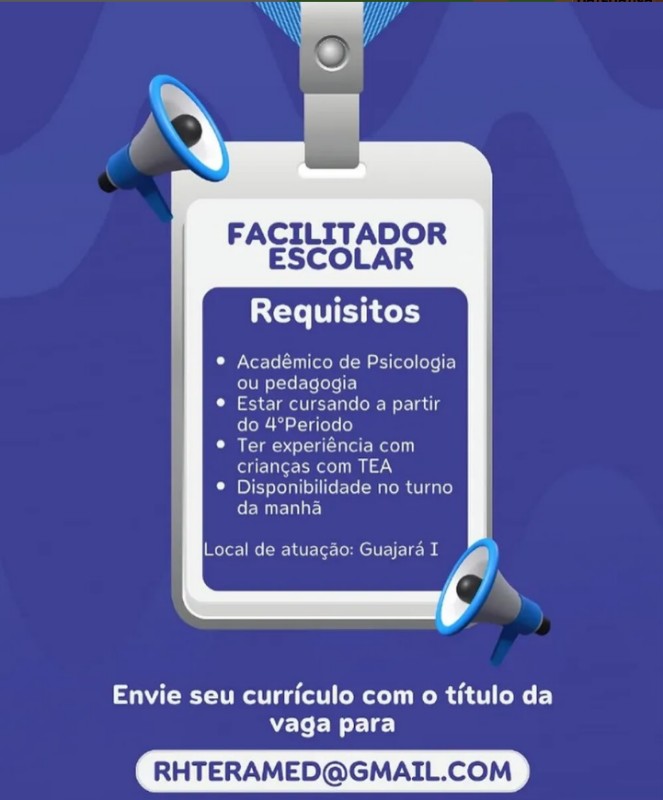 1 Vaga de emprego para Facilitador Escolar na Cidade em 20/09
