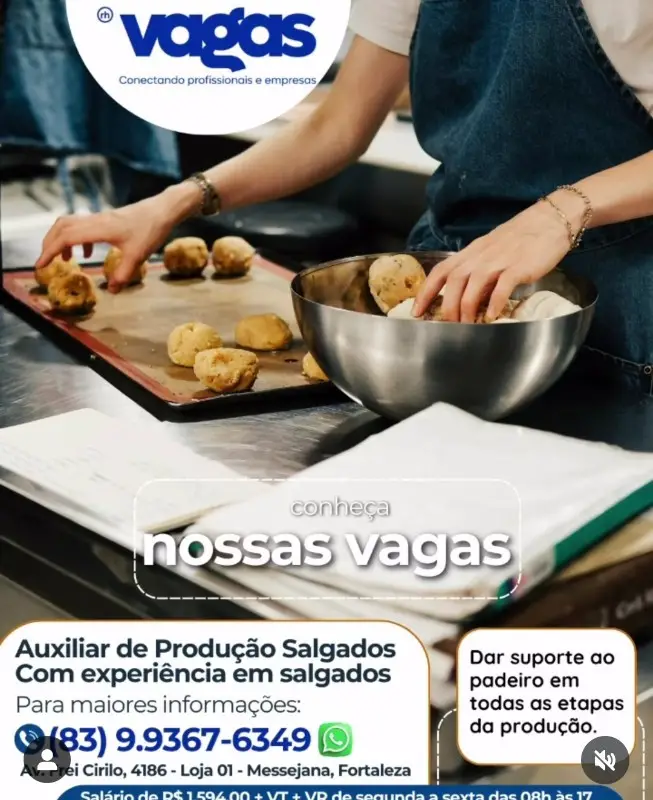 1 Vaga de emprego para Auxiliar De Produção De Salgados no segmento de padarias em 08/09