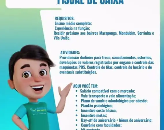 1 Vaga de emprego para Fiscal De Caixa na empresa Hiper Market em 08/09