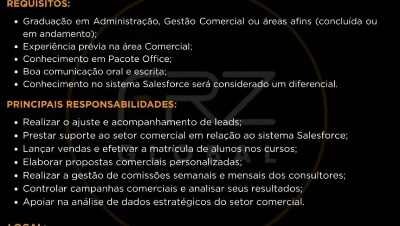 1 Vaga de emprego para Assessor Comercial na empresa FRZGROUP em 06/09