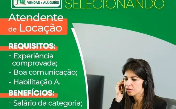 1 Vaga de emprego para Atendente De Locação na empresa Imobiliária Sol Nascente em 12/09
