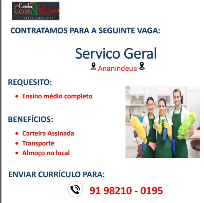1 Vaga de emprego para Serviço Geral na empresa COZINHA CORES E SABORES em 19/09