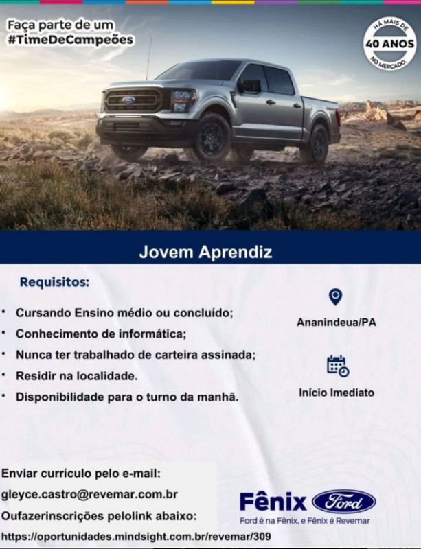 1 Vaga de emprego para Jovem Aprendiz na empresa FORD em 27/09
