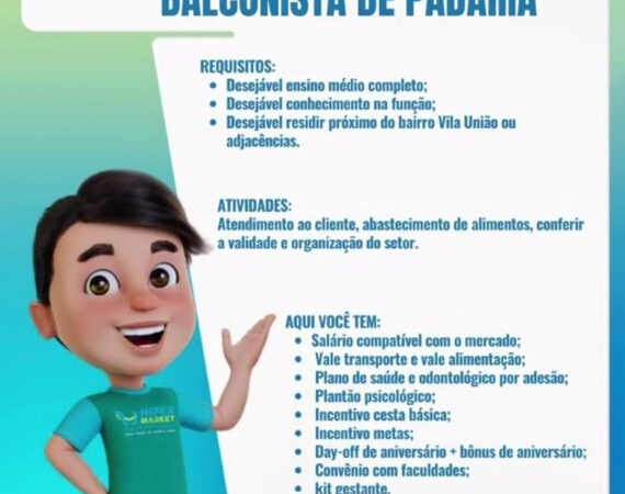 1 Vaga de emprego para Balconista De Padaria na empresa Hiper Market em 08/09