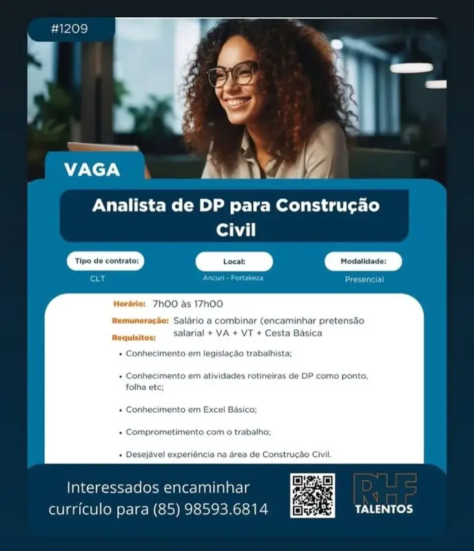 1 Vaga de emprego para Analista De Dp De Construção Civil na empresa RHF Talentos em 11/09