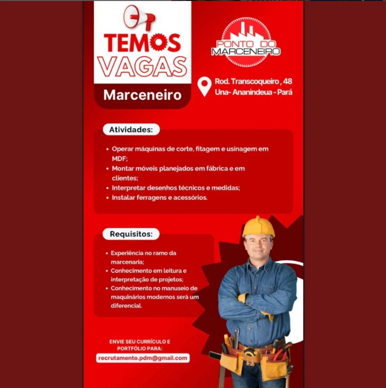 1 Vaga de emprego para Marceneiro na empresa PONTO DO MARCENEIRO em 20/09