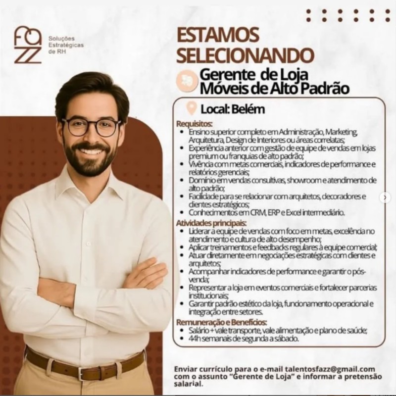 1 Vaga de emprego para Gerente De Lioja na empresa FAZZ em 18/09