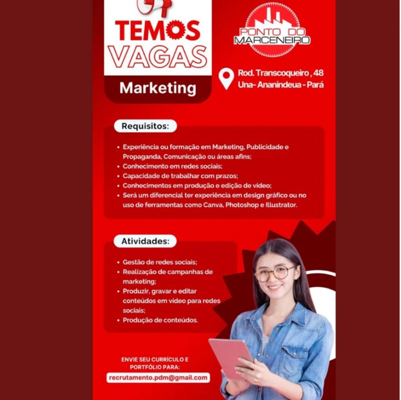 1 Vaga de emprego para Marketing na empresa PONTO DO MARCENEIRO em 20/09