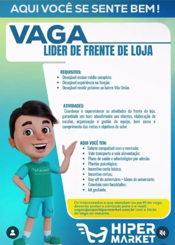 1 Vaga de emprego para Líder De Frente De Loja na empresa Hiper Market em 08/09