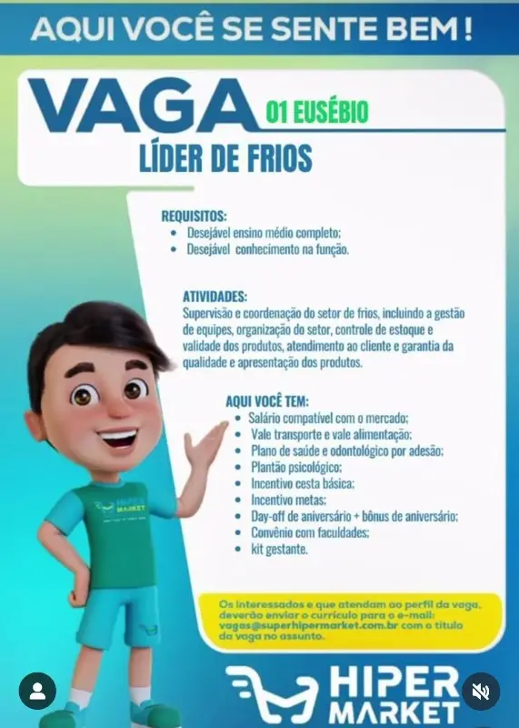1 Vaga de emprego para Líder De Frios na empresa Hiper Market em 08/09
