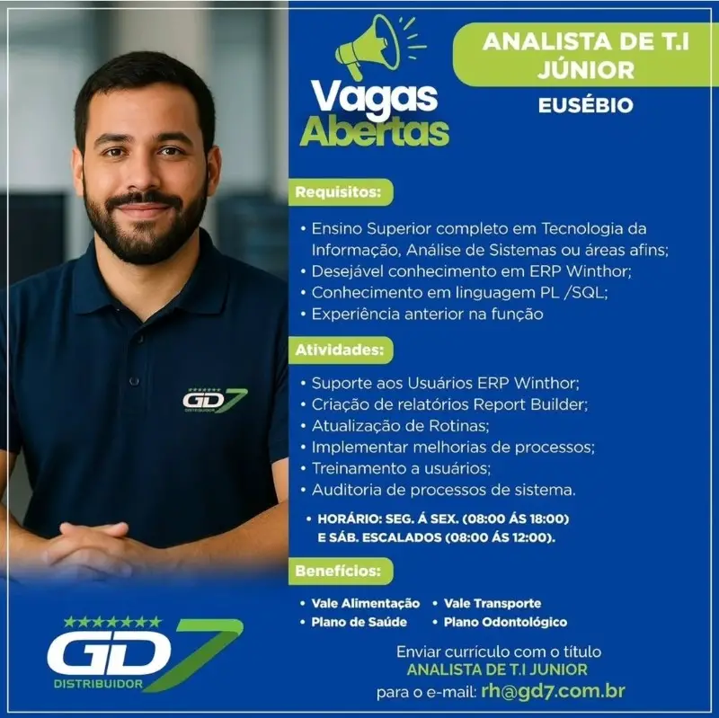 1 Vaga de emprego para Analista De Ti Júnior na empresa GD7 Distribuidor em 12/09