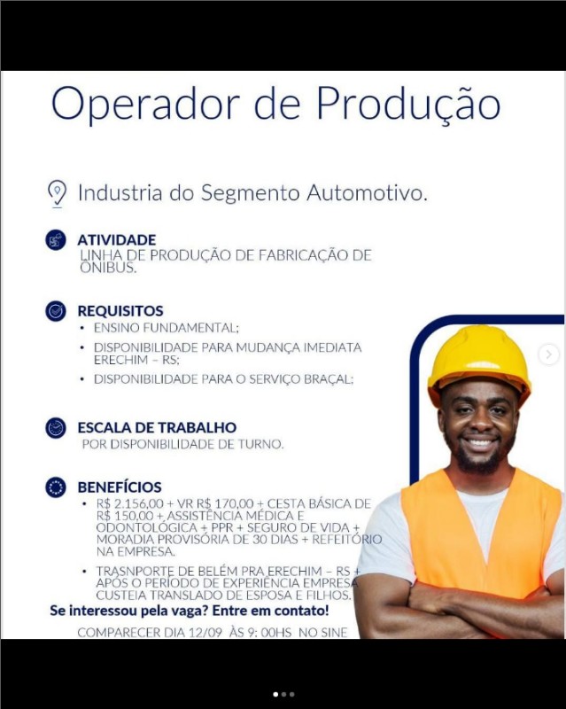 1 Vaga de emprego para Operador De Produção na cidade em 20/09