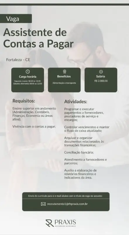 1 Vaga de emprego para Assistente De Contas A Pagar na empresa Grupo Praxis em 11/09