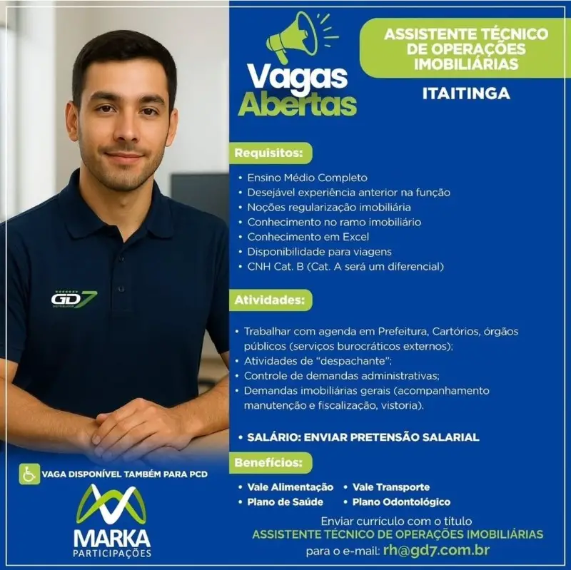 1 Vaga de emprego para Assistente Técnico De Operações Imobiliárias na empresa Marka Participações em 12/09