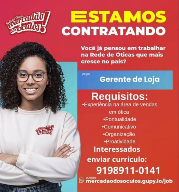 1 Vaga de emprego para Gerente De Loja na empresa MERCADO DOS OCULOS em 19/09
