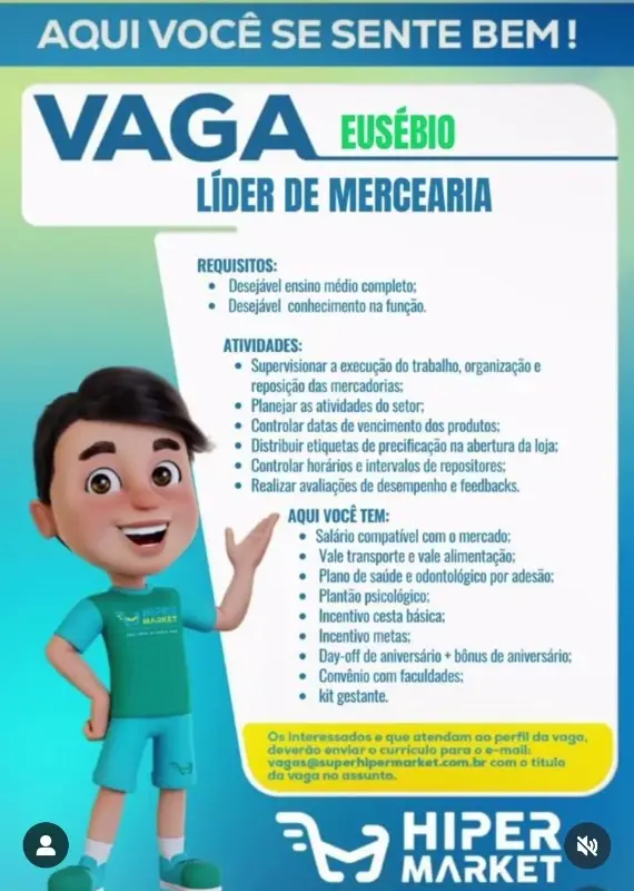 1 Vaga de emprego para Líder De Mercearia na empresa Hiper Market em 08/09