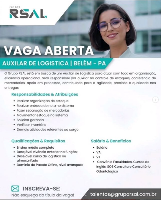 1 Vaga de emprego para Auxiliar De Logistica na empresa GRUPO RSAL em 19/09