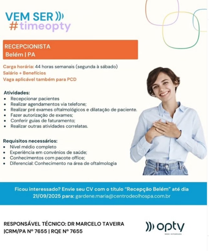 1 Vaga de emprego para Recepcionista na empresa APTY em 20/09