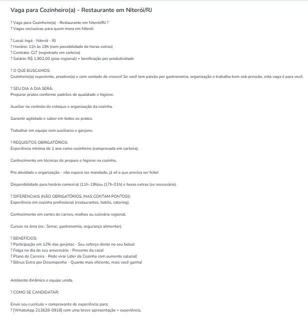 1 Vaga de emprego para Cozinheiro Ou Cozinheira sem experiência na empresa Restaurante em 23/09