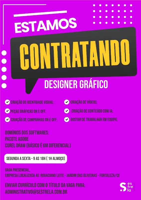 1 Vaga de emprego para Designer Gráfico na empresa Strela em 10/09
