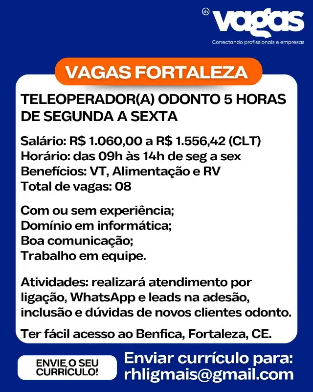 1 Vaga de emprego para Teleoperador sem experiência no segmento de odontologia em 11/09