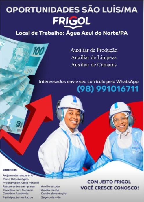 3 Vagas de emprego para Auxiliar De Produção, Auxiliar De Limpeza, Auxiliar De Câmaras na empresa Frigol em 11/09
