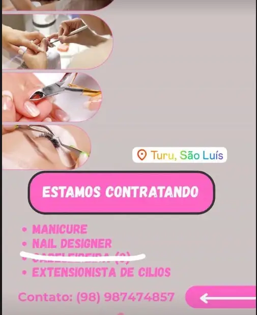 3 Vagas de emprego para Manicure, Nail Designer, Extensionista De Cílios na empresa Salão de Beleza La D´Elas em 09/09
