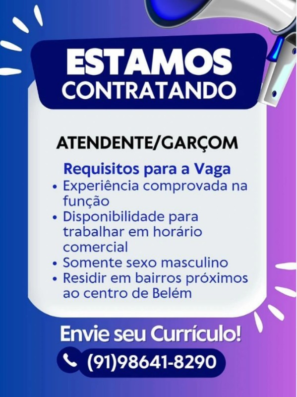 1 Vaga de emprego para Atendente E Garçom na Cidade em 27/09