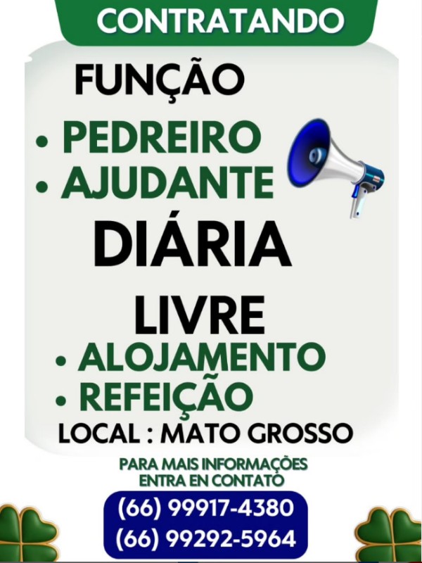 1 Vaga de emprego para Pedreiro, Ajudante na Cidade em 17/09