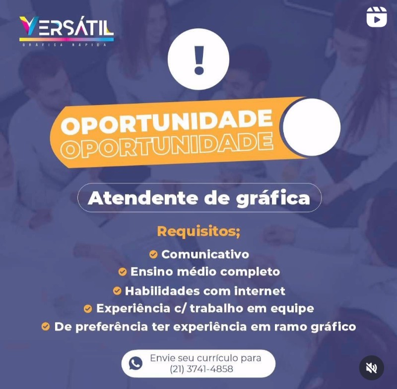 1 Vaga de emprego para Atendente De Gráfica sem experiência na empresa Yersátil Quality Resort em 23/09